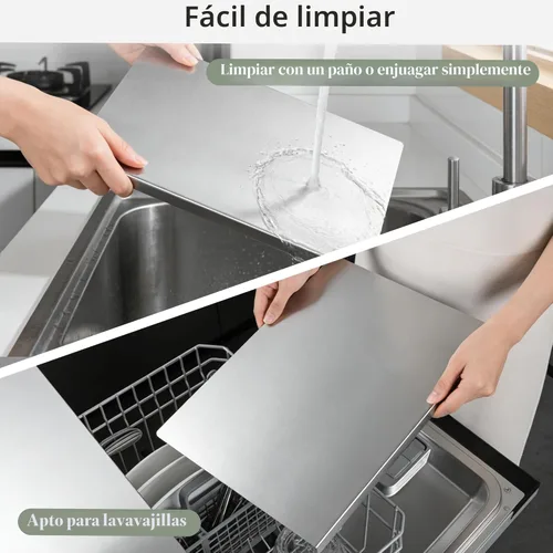 Miniatura 8 de Tabla de cortar de acero inoxidable con labio, tabla de cortar de cocina para cortar carne, verduras y frutas, 16 × 12 × 0.8 pulgadas