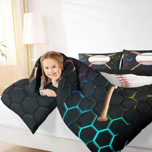 Miniatura 6 de Erosebridal Juego de edredón de béisbol tamaño individual, juegos de ropa de cama deportiva para niños, edredones y juegos de ropa de cama de nido