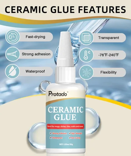 Miniatura 2 de Pegamento para Cerámica, 35g Adhesivo Super Fuerte de Alta Resistencia Transparente, Adhesivo Impermeable y Resistente al Calor para Enlace
