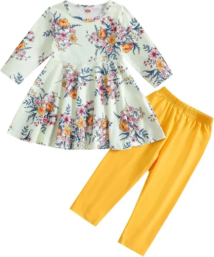 Conjunto de ropa floral para bebé y niña, vestido tipo túnica + leggings de princesa, ropa boutique