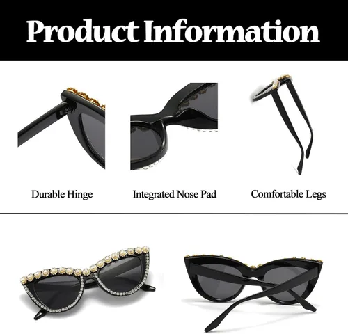 Miniatura 11 de LJCZKA Diamond Cat Eye Sunglasses Women Retro Jeweled Rhinestone Sun Glasses Sparkle Crystal Pearl Luxury Bling Eyewear