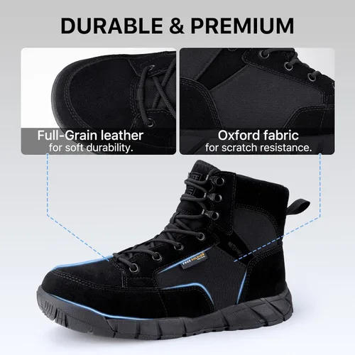 Miniatura 4 de FREE SOLDIER Botas de trabajo duraderas para hombre, 6 pulgadas, ligeras, impermeables, botas de senderismo, botas tácticas de cuero de gamuza