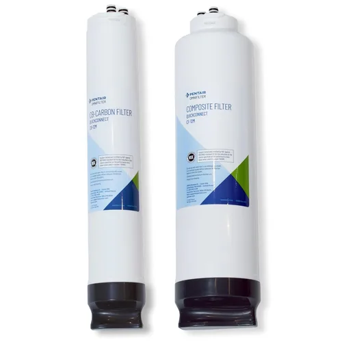Pentair OMNIFilter QuickConnect - Paquete doble de filtro compuesto y de carbono, incluye filtro de carbono CB-12M y filtro compuesto CF-12M, para