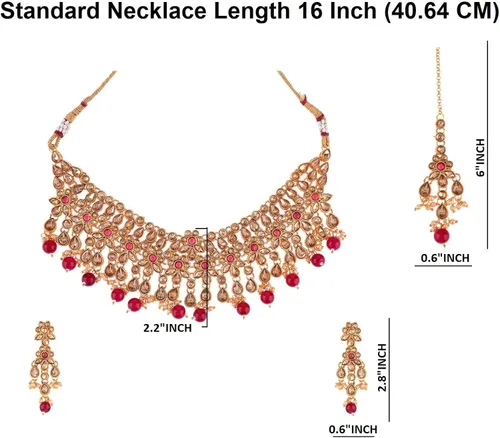 Miniatura 4 de Efulgenz Indian Jewelry Choker Necklace Maang Tikka Earrings Bollywood Wedding Crystal Kundan Necklace Earrings Head Chain Set