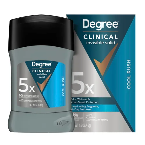 Degree Clinical Strength Desodorante antitranspirante 96 horas Protección contra el sudor y el olor Cool Rush Invisible Solid 5x Tipos de Sudor 1.6