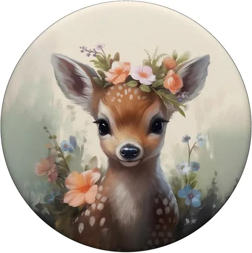 Miniatura 3 de Woodland Animal Baby Deer Watercolor Floral PopSockets Standard PopGrip