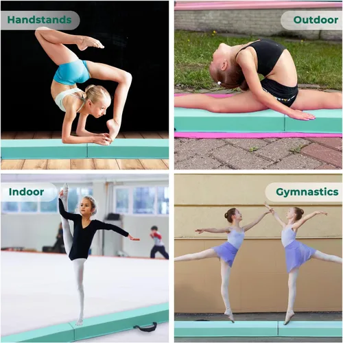 Miniatura 6 de FBSPORT Viga de Equilibrio de 8/10 Pies: Equipo de Gimnasia de Piso Plegable de Cuero PU para Niños y Adultos, Base de Goma Antideslizante, Viga