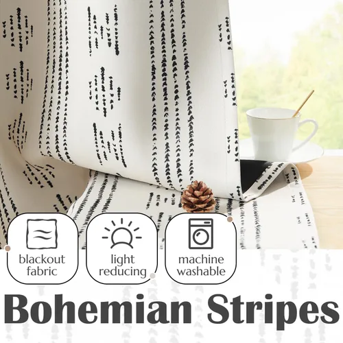 Miniatura 3 de Jinchan - Cortinas opacas del 95% para cocina estilo boho, cortinas de 24 pulgadas para cafetería, cortinas pequeñas estilo bohemio para dormitorio