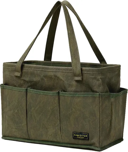 Miniatura 12 de Bolsa de herramientas de lona encerada duradera de 16 onzas con marco de metal, bolsa de almacenamiento de herramientas tipo tote grande plegable