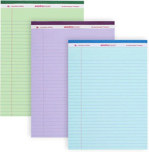 ROARING SPRING Enviroshades - Bloc de notas de colores reciclados, paquete de 3, 40 hojas, 8.5 x 11.75 pulgadas, el paquete incluye 1 de cada