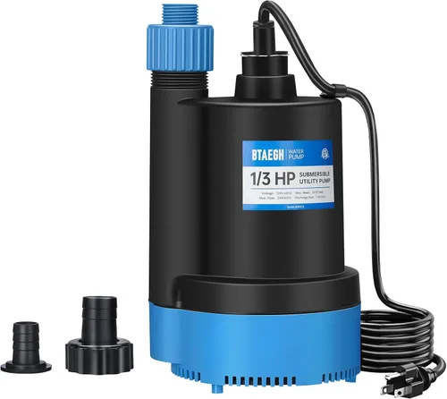 Bomba de agua sumergible de 1/3 HP 2400 GPH Bomba de sumidero pequeña termoplástica eléctrica portátil de transferencia bomba limpia para piscina,