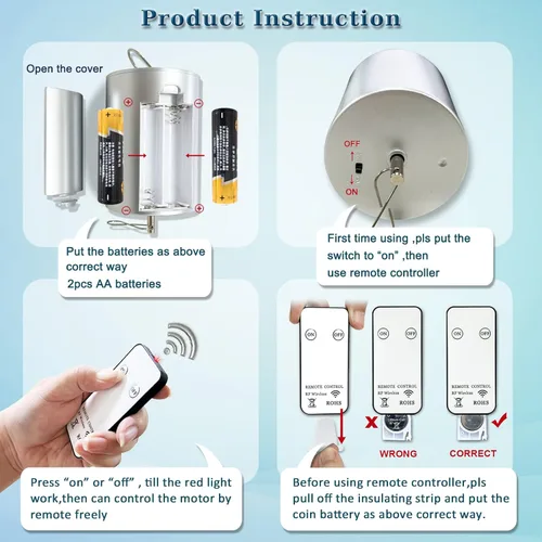 Miniatura 3 de Motor de Bola de Disco FONMY con Batería Operada por Control Remoto 10RPM Gancho de Visualización Rotativo para Hilandero del Viento, Móvil de Cuna