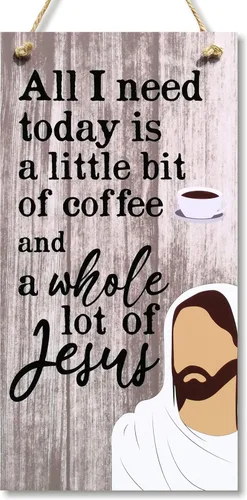 CARISPIBET Todo lo que necesito hoy es un poco de café y un montón de letreros religiosos de Jesús para decoración de la casa, arte de pared de 12 x
