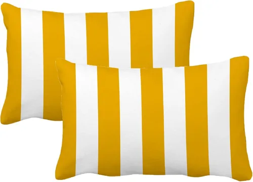 Leaveland Juego de 2 fundas de almohada rectangulares de algodón y poliéster de 12 x 20 pulgadas con rayas amarillo mostaza y blanco, fundas