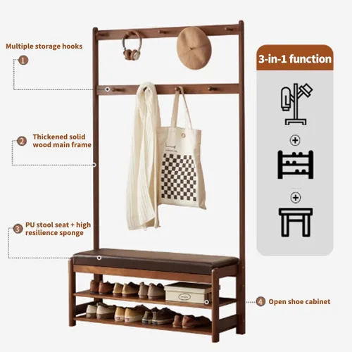 Miniatura 3 de 3in 1 Entryway Organizer with Coat Hooks and Shoe Storage Bench, Freestanding Coat Rack Space-Saving Solution for Mudroom, Foyer, and Home