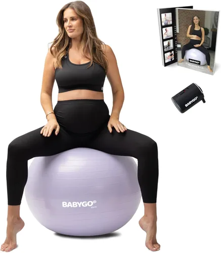 Miniatura 16 de BABYGO Pelota de Parto – Juego de pelota y libro de yoga para embarazo, trabajo de parto y ejercicio con enfoque en trimestres, fisioterapia