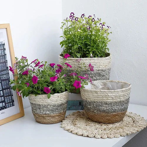 Miniatura 2 de Macetas de hierba marina, macetas para plantas de interior, macetas con cubierta de macetas, contenedores de plantas, macetas rústicas con forros