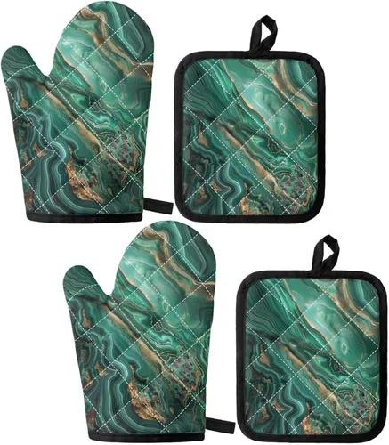 Miniatura 28 de UNICEU Juego de 4 manoplas de horno personalizadas y soportes para ollas, decoración de cocina, guantes protectores personalizados para hornear