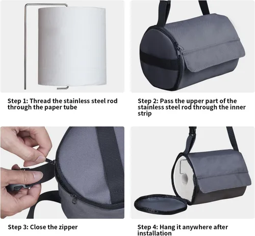 Miniatura 4 de Soporte de papel higiénico colgante para acampar, cocina, impermeable, organizador de papel higiénico para automóvil, baño, protector de papel 2-Gris