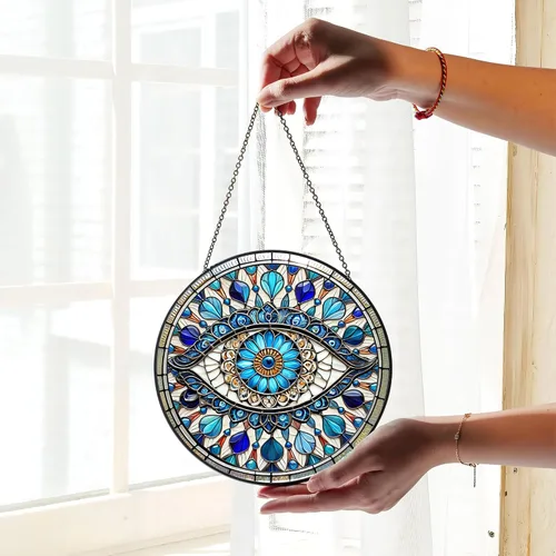 Miniatura 2 de 7.8'' Atrapasoles de Ojo Maligno de Vidrio Manchado para Colgar en Ventanas, Decoración Protectora, Adorno de Vidrio para Hogar, Pared, Habitación