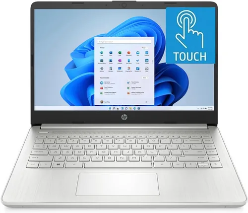 Laptop HP de 14" HD con pantalla táctil, Windows 11, procesador Intel Celeron de doble núcleo hasta 2.60 GHz, 4 GB de RAM, 64 GB SSD, cámara web,
