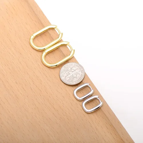 Miniatura 13 de 1 Inch Chunky Oval Hoop Huggie Earrings Sterling Silver Earrings for Women