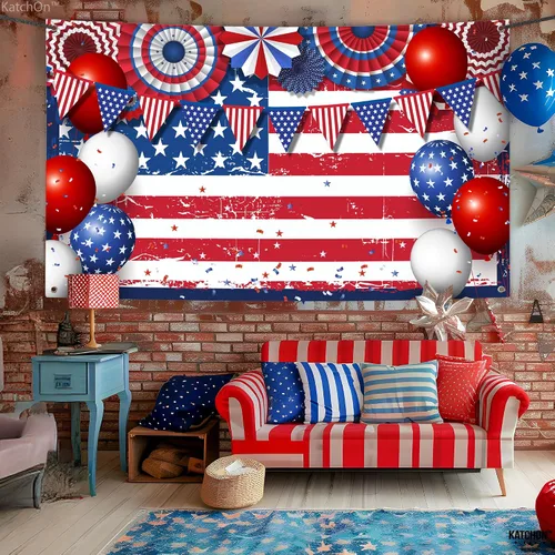 Miniatura 6 de KatchOn, Decoraciones del 4 de julio, pancarta XtraLarge de Estados Unidos, 72 x 44 pulgadas, telón de fondo de bandera estadounidense