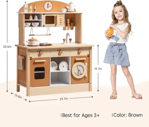 Miniatura 9 de ROBOTIME Juego de cocina de madera, juego de cocina para niños con diseño realista, juego de cocina para niños y niños pequeños con lavavajillas