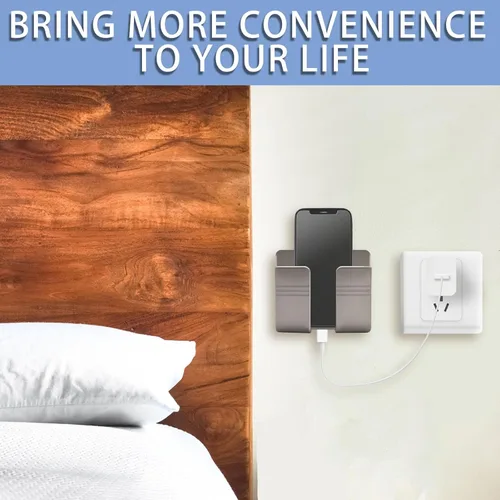 Miniatura 2 de TiciKim 2 soportes de pared para teléfono celular, soporte adhesivo para teléfono celular con orificio de recepción de cable de datos, soporte