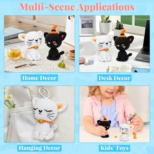 Miniatura 7 de Pnytty Kit de ganchillo para principiantes, kit de animales de ganchillo, kit de 2 piezas de ganchillo para principiantes de gatos, kit de tejer