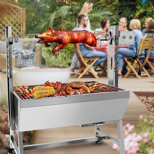 Miniatura 2 de Parrilla asadora de acero inoxidable de 66 libras, motor de 25 W, asador de cordero pequeño de cerdo de 37 pulgadas, parrilla asadora de carbón