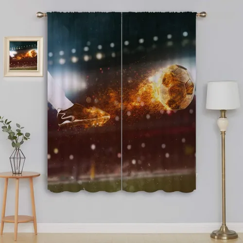 Miniatura 19 de Cortinas opacas de fútbol para niños y niñas, decoración de oscurecimiento de habitación, defensor en deslizamiento, intentos de detener una bola