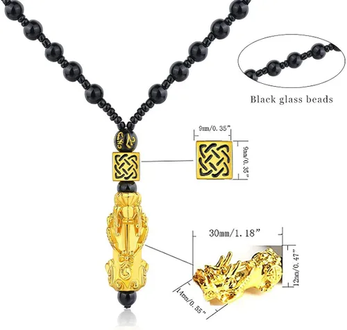 Miniatura 4 de Feng Shui - Juego de pulsera de obsidiana negra Pi Xiu, pulsera Feng Shui para mujeres y hombres, collar de buena suerte Pi Xiu Feng Shui, Metal,