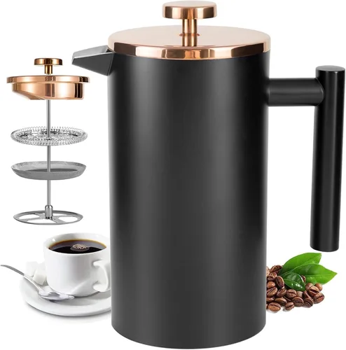 Miniatura 9 de Miuly French Press - Prensa de café de acero inoxidable 304 con doble aislamiento de 34 onzas, cafetera de acero inoxidable (34 onzas, plateada)