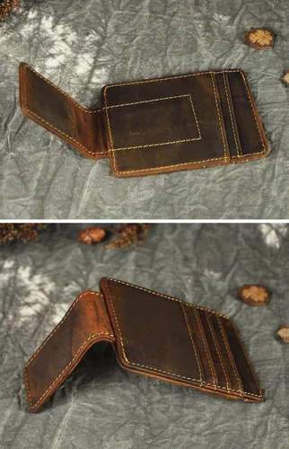 Miniatura 5 de Billetera de doble cara de cuero para hombre, moderna, pequeña, delgada, perfecta para tarjetas, monedas, etc. Billetera delgada y resistente