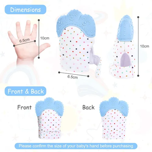 Miniatura 2 de Paquete de 2 guantes de dentición de silicona, calmante para la dentición infantil, alivio del dolor, evita arañazos, juguetes de dentición