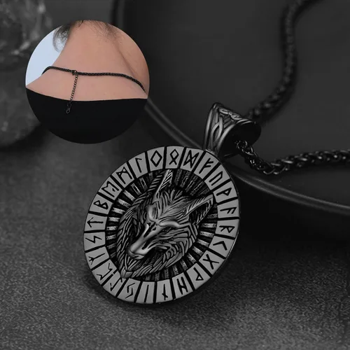 Miniatura 6 de FaithHeart Collar con colgante de lobo vikingo nórdico para hombres y mujeres, acero inoxidable, chapado en oro de 18 quilates, joyería con embalaje