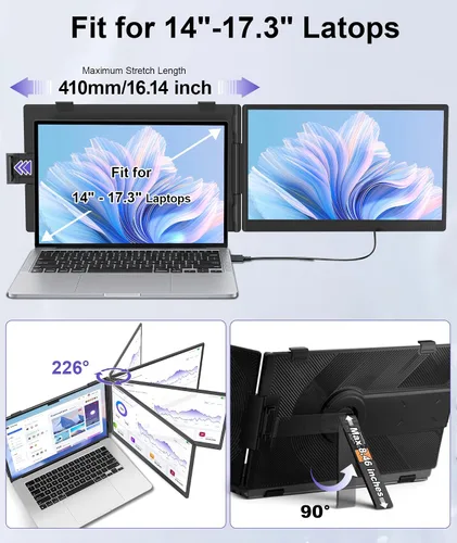 Miniatura 5 de Extensor de pantalla para portátil de 1.87 libras, ultraportátil y ultra delgado, 14.2 pulgadas, FHD 1080P, monitor portátil dual para portátil