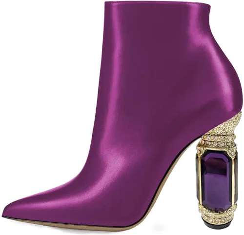 Miniatura 108 de FSJ Botas de tacón alto con punta puntiaguda para mujer, con tacón alto, con cremallera lateral brillante, estilo casual, para uso diario, zapatos