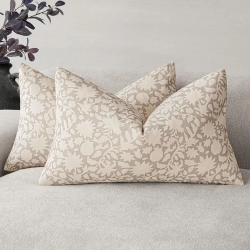 Miniatura 24 de Foindtower - Juego de 2 fundas de almohada decorativas con flores neutras estilo farmhouse, fundas de almohada boho para sofá, sofá cama