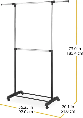 Miniatura 3 de Perchero Whitmor de 2 varillas ajustables, color negro, chapado en cromo