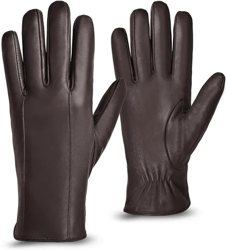 MGGMOKAY Guantes de cuero para hombre, guantes de invierno de piel de oveja con forro de