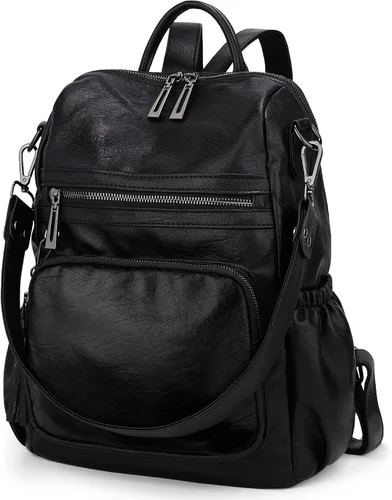 Miniatura 2 de UTO Mochila de piel vegana para mujer, diseño de moda, convertible, bolsa de hombro con borla, Mochilas tipo mochila