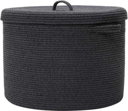 Miniatura 12 de Cesta de almacenamiento extra grande de 16" x 16" x 18" con tapa, cestas de almacenamiento de cuerda de algodón, canasta de lavandería, contenedor