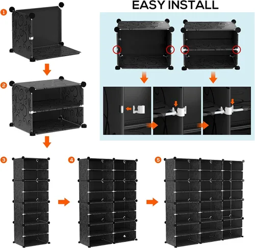 Miniatura 8 de VTRIN Organizador portátil de zapatos con 48 pares, torre de 4 niveles, estante para entrada, estante de almacenamiento, soporte para tacones