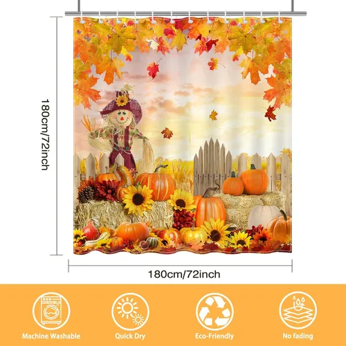 Miniatura 5 de Mocsicka Cortina de ducha de otoño, espantapájaros, calabaza, hojas lisas, girasol, linda cortina de ducha de otoño, cortina de baño de Acción