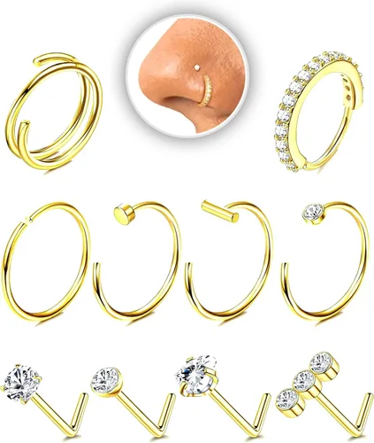 Miniatura 15 de Nose Rings Hoop and Nose Studs Sets for Women Men,Hypoallergenic 316L Surgical Stainless Steel Hinged Clicker Segment Nose Rings Hoop Helix