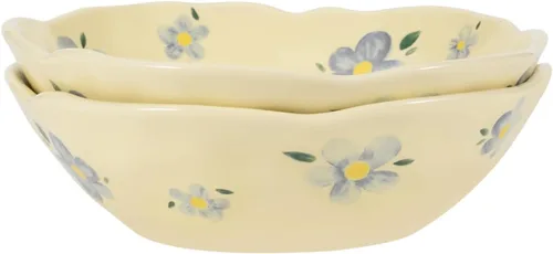 Miniatura 12 de Koythin - Cuencos para ensalada, lindos cuencos de cerámica con flores azules, cuenco de servir amarillo crema para pasta, cereal, fruta, sopa