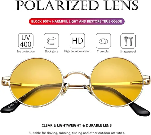 Miniatura 5 de PORADAY Circle Lennon - Gafas de sol redondas polarizadas estilo hippie pequeño círculo