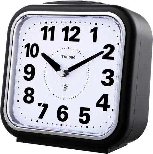 Miniatura 6 de Tinload Reloj despertador analógico grande de 14 cm sin tictac, silencioso y legible para personas mayores, fácil de configurar, alarma de aumento